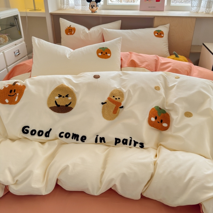 91家纺网 家纺一手货源 找家纺 如意朵2025新款全棉毛巾绣四件套 柿柿如意