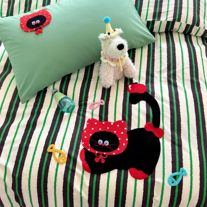 91家纺网 家纺一手货源 找家纺 如意朵2025新款全棉毛巾绣四件套 小红猫