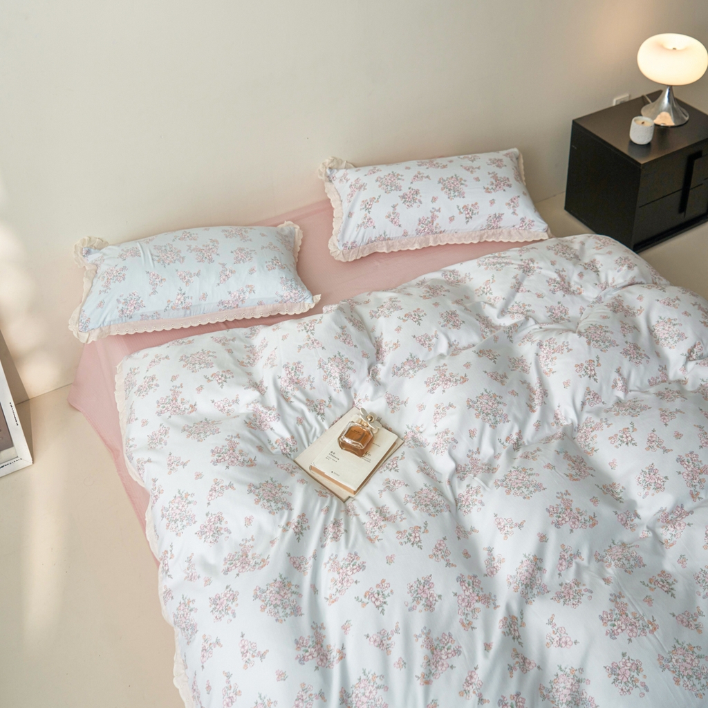 91家纺网 家纺一手货源 找家纺 漫仙阁家纺 2025新款双层纱花边款韩版四件套 初夏