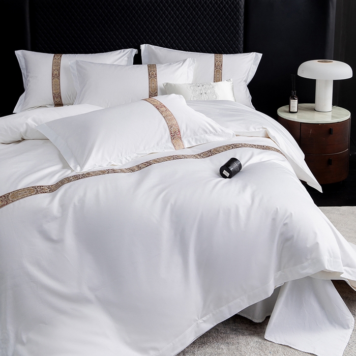 91家纺网 家纺一手货源 找家纺 优必恩 2025新款高支高密民宿酒店织带款四件套套件 花儿黄