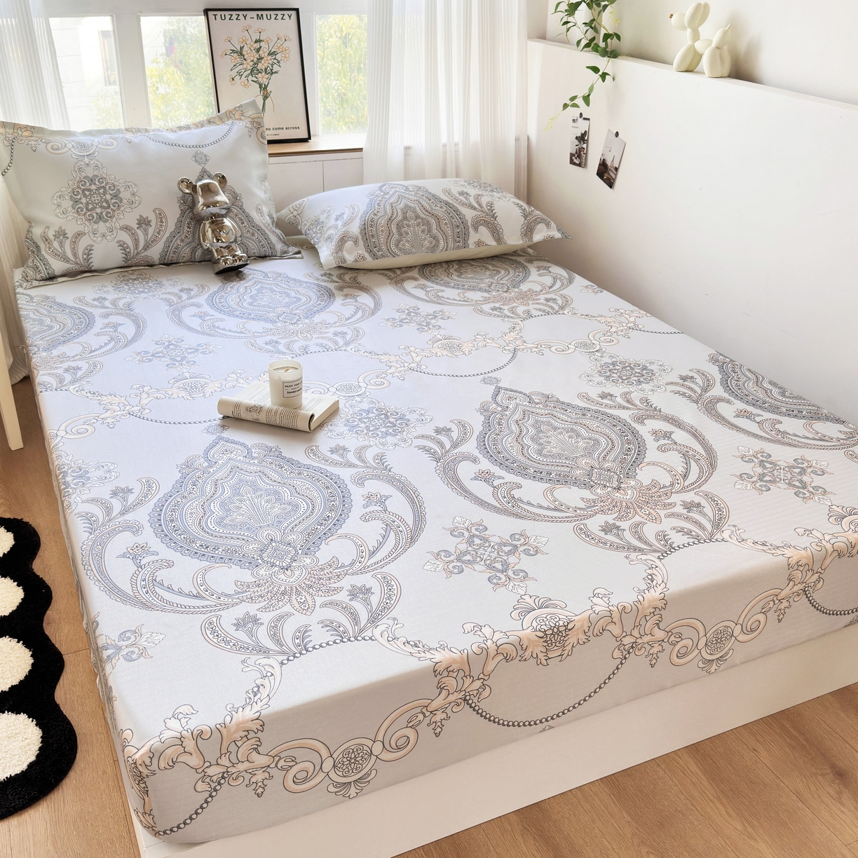 91家纺网 家纺一手货源 找家纺 乐居家纺 2025新款亲肤舒适活性印染水洗冰丝床笠 古色古香