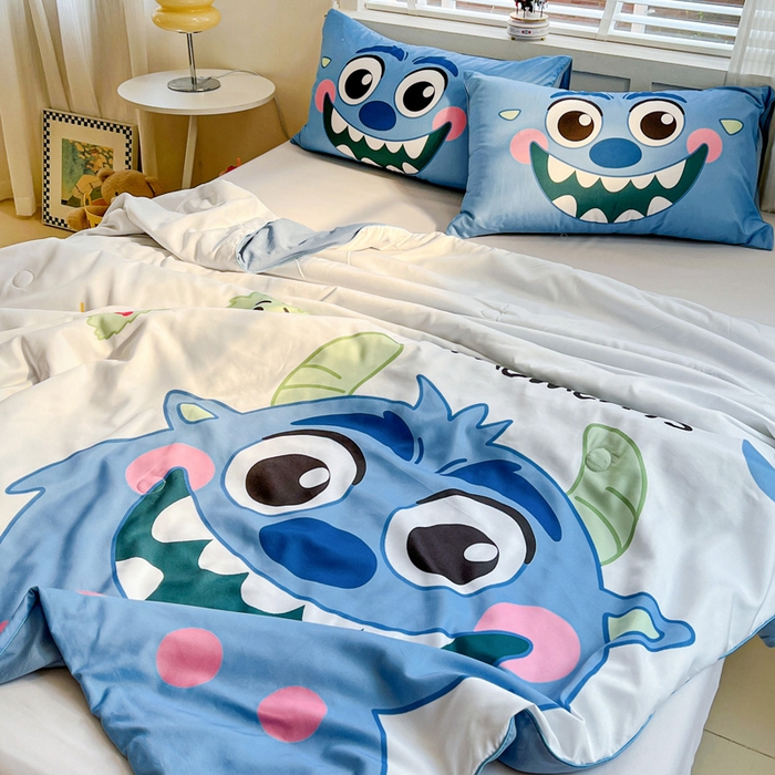 91家纺网 家纺一手货源 找家纺 海岛哥哥 2025新款水洗棉大版卡通夏被 可爱小怪兽