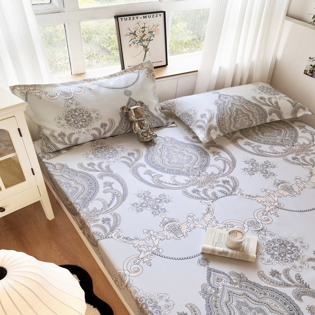 91家纺网 家纺一手货源 找家纺 乐居家纺 2025新款亲肤舒适活性印染水洗冰丝床笠 古色古香