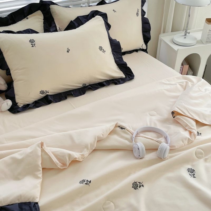 91家纺网 家纺一手货源 找家纺 绣女坊  2025新款水洗天丝夏被四件套 黄色玫瑰