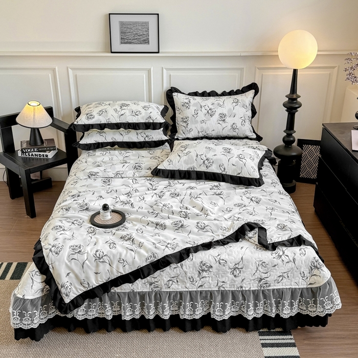 91家纺网 家纺一手货源 找家纺 绣女坊 2025新款夏被款床盖四件套 玫瑰