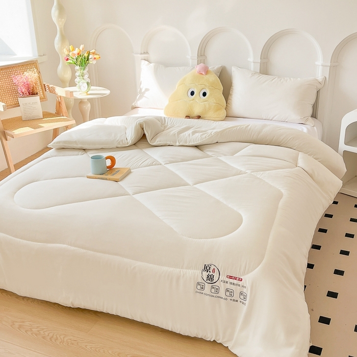 91家纺网 家纺一手货源 找家纺 百花王2025新款原棉大豆被被子被芯 奶白色