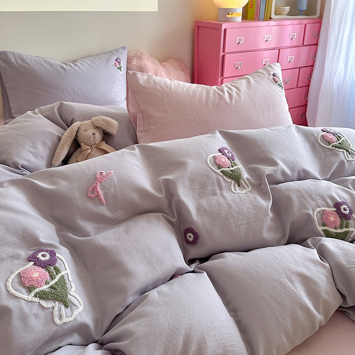 91家纺网 家纺一手货源 找家纺 TT.one 塔塔家居 2025新款全棉双层纱毛巾绣萌宠系列四件套 浪漫假日