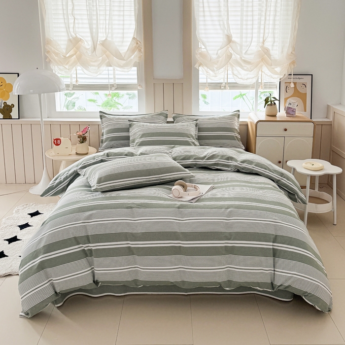 91家纺网 家纺一手货源 找家纺 金泰莱 2025新款色织老粗布四件套全棉四件套纯棉四件套 绿条