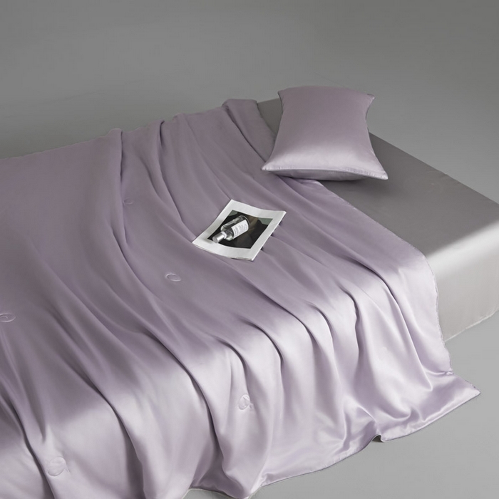 91家纺网 家纺一手货源 找家纺 AB家纺2025新品A类莱赛尔双拼50天丝空调夏被四件套 云霞紫-烟灰