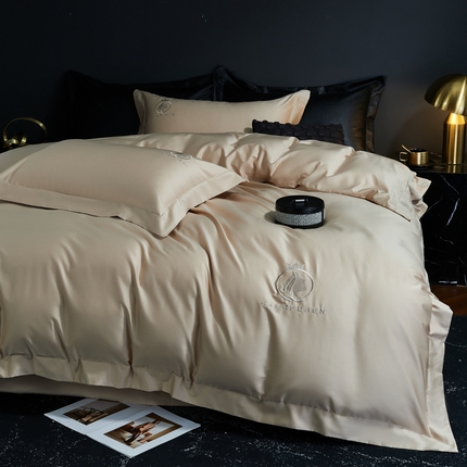 91家纺网 家纺一手货源 找家纺 （总）沃尔居 2025新款纯棉全棉四件套纯棉长绒棉四件套刺绣绣花纯色贡缎床笠款高端礼盒装