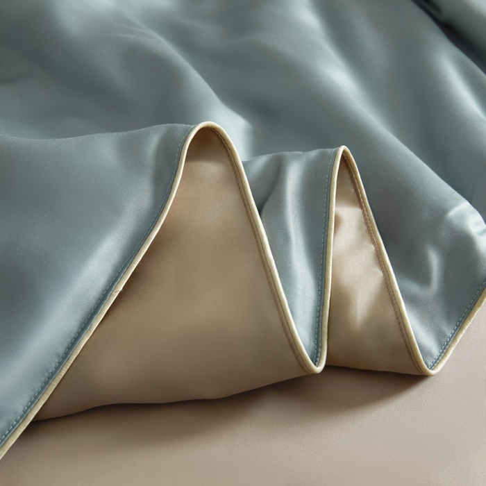 91家纺网 家纺一手货源 找家纺 AB家纺2025新品A类莱赛尔双拼50天丝空调夏被四件套 海青绿-卡其