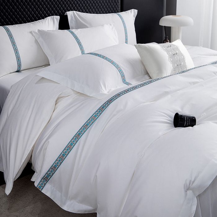 91家纺网 家纺一手货源 找家纺 优必恩 2025新款高支高密民宿酒店织带款四件套套件 青春