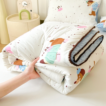 91家纺网 家纺一手货源 找家纺 熙宴家纺 2025新款A类水洗双层纱100%新疆棉花印花夏被空调被夏凉被 腊肠狗