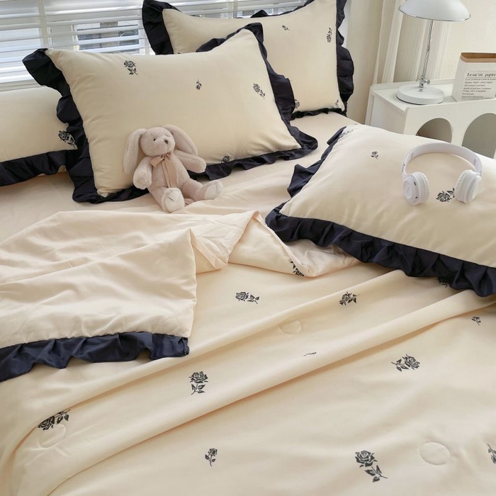 91家纺网 家纺一手货源 找家纺 绣女坊  2025新款水洗天丝夏被四件套 黄色玫瑰