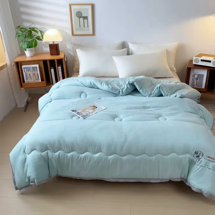 91家纺网 家纺一手货源 找家纺 （总）百花王2025新款泡泡棉纯色简约升级款大豆被子被芯