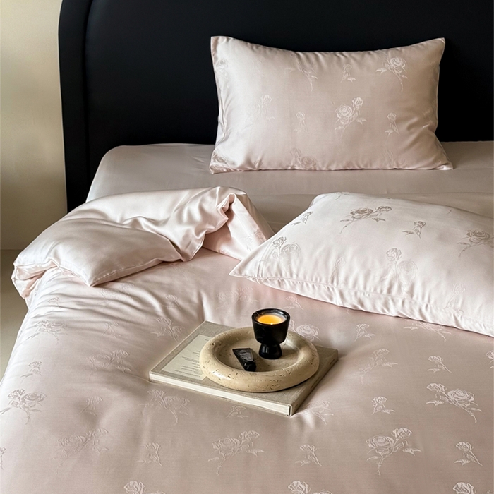 91家纺网 家纺一手货源 找家纺 FORTWO2025新款60支兰精天丝浮雕提花四件套		 白茶