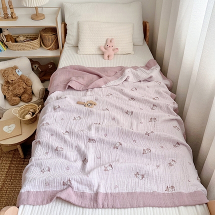 BOSS 2025新款全棉纯棉皱皱纱儿童盖毯夏被  幼儿园夏被夏凉被空调被 桃桃兔