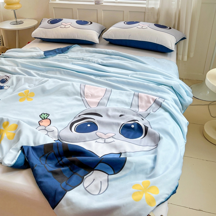 91家纺网 家纺一手货源 找家纺 海岛哥哥 2025新款水洗棉大版卡通夏被 萌萌兔子