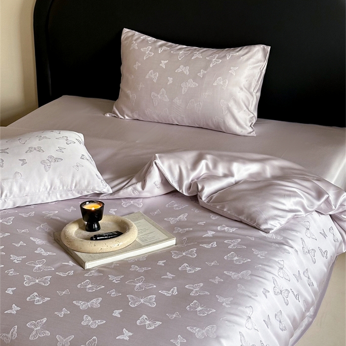 91家纺网 家纺一手货源 找家纺 FORTWO2025新款60支兰精天丝浮雕提花四件套		 云渺-紫