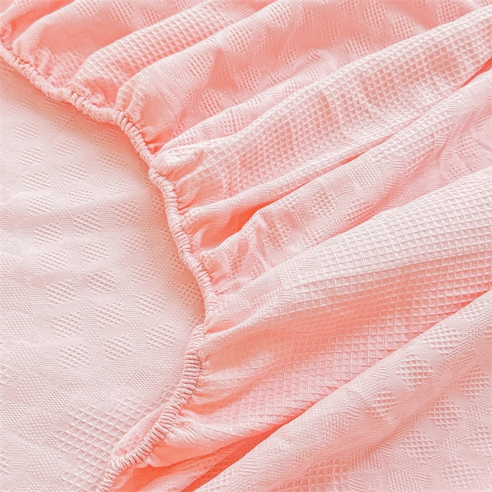 91家纺网 家纺一手货源 找家纺 曼町家居 2025新款全棉华夫格床笠 浅粉