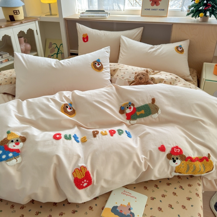 91家纺网 家纺一手货源 找家纺 如意朵2025新款全棉毛巾绣四件套 小伙伴