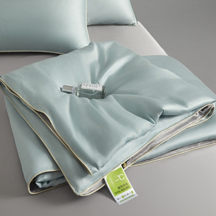 91家纺网 家纺一手货源 找家纺 AB家纺2025新品A类莱赛尔双拼50天丝空调夏被四件套 冰川蓝-烟灰