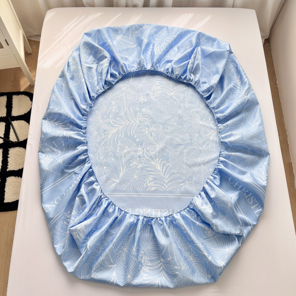 91家纺网 家纺一手货源 找家纺 乐居家纺 2025新款亲肤舒适活性印染水洗冰丝床笠 芳菲-蓝