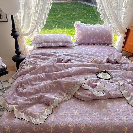 91家纺网 家纺一手货源 找家纺 2025新款水洗棉夹棉韩版花边夏被小清新针织棉小碎花皱皱棉双层纱软糯感夏凉被空调被泡泡棉被四季跑量款 花语