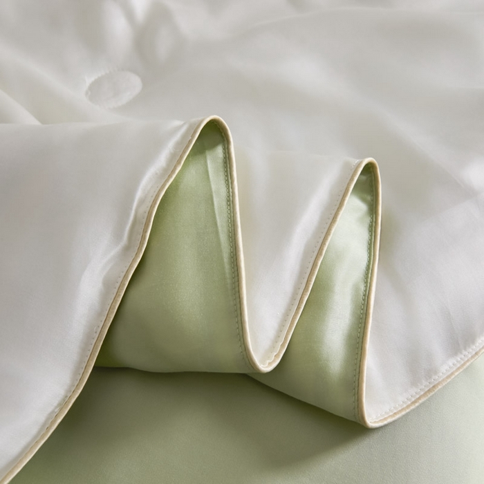 91家纺网 家纺一手货源 找家纺 AB家纺2025新品A类莱赛尔双拼50天丝空调夏被四件套 珍珠白-梨花黄