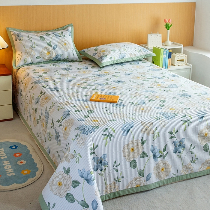 91家纺网 家纺一手货源 找家纺 晨晨家纺2025新款双面全棉床盖款三件套 清新悦语