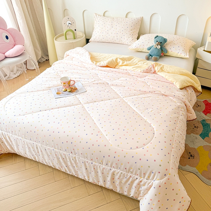 91家纺网 家纺一手货源 找家纺 熙宴家纺 2025新款A类水洗双层纱100%新疆棉花印花夏被空调被夏凉被 五彩波点