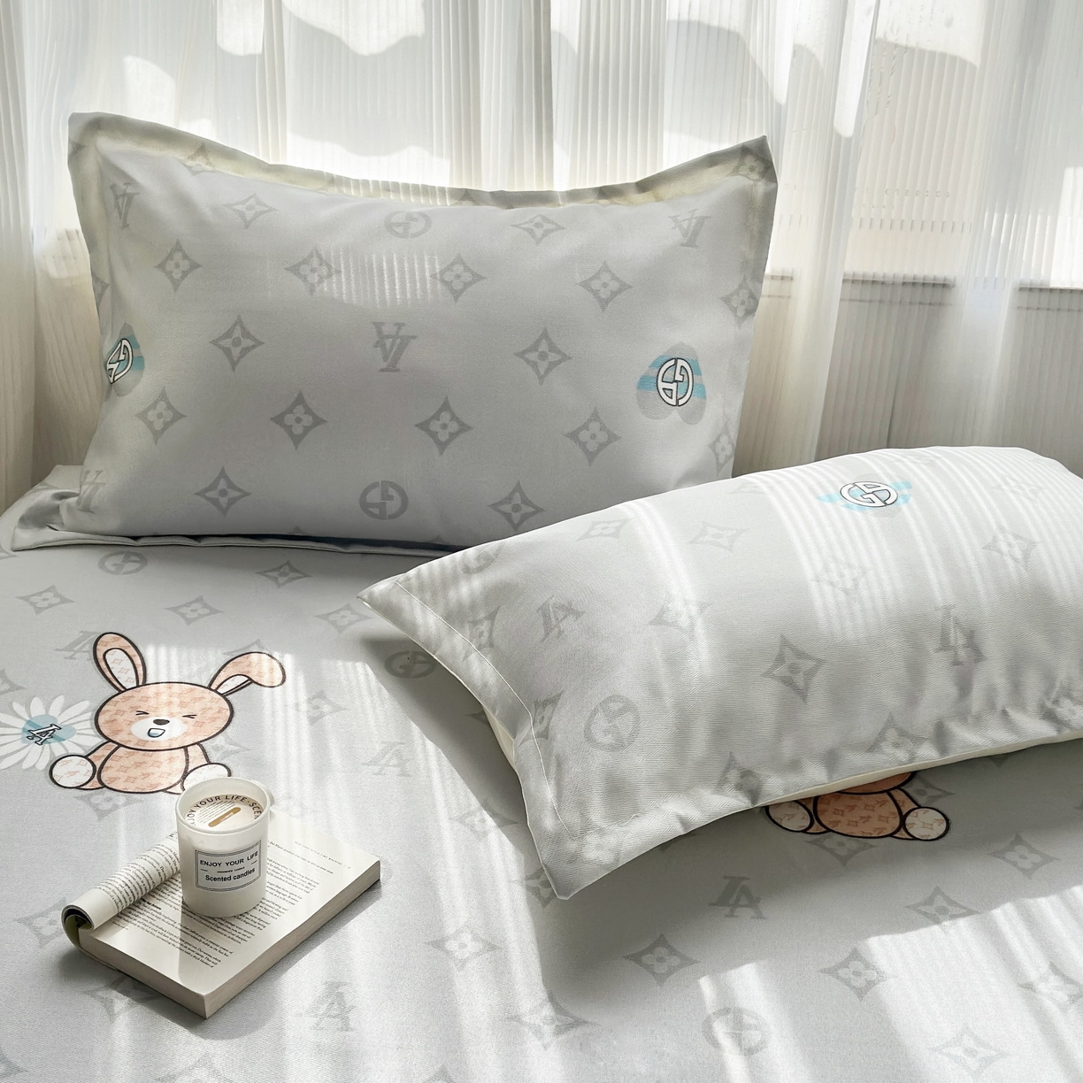 91家纺网 家纺一手货源 找家纺 乐居家纺 2025新款亲肤舒适活性印染水洗冰丝床笠 米妮兔-卡