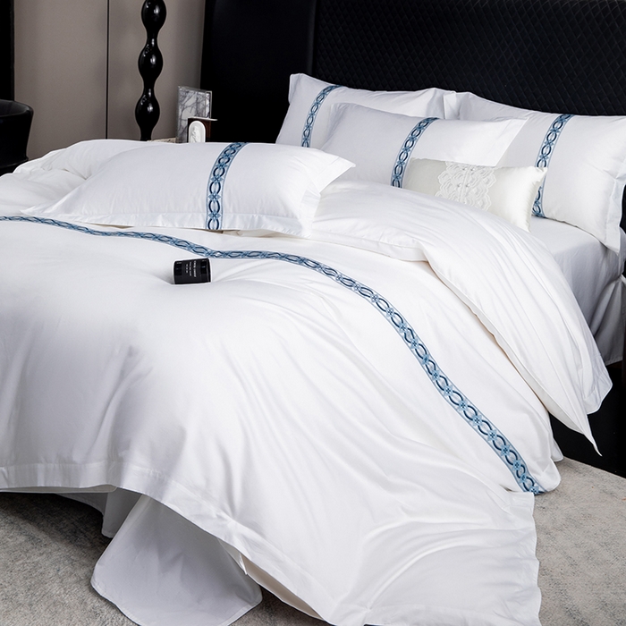 91家纺网 家纺一手货源 找家纺 优必恩 2025新款高支高密民宿酒店织带款四件套套件 兴隆