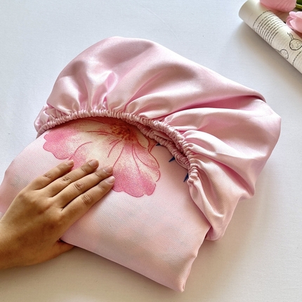 91家纺网 家纺一手货源 找家纺 乐居家纺 2025新款亲肤舒适活性印染水洗冰丝床笠 国色天香-粉