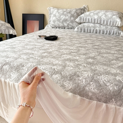 典曼家纺 2025春夏新款凉感提花洛可可系列床裙款凉席席子 洛可可-灰