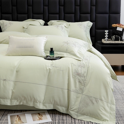 张公子婚庆馆 2025新款120支新疆长绒棉居家绣花工艺系列四件套—花雾 青草绿