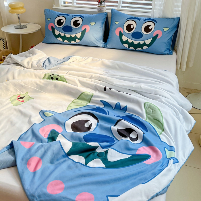 91家纺网 家纺一手货源 找家纺 海岛哥哥 2025新款水洗棉大版卡通夏被 可爱小怪兽