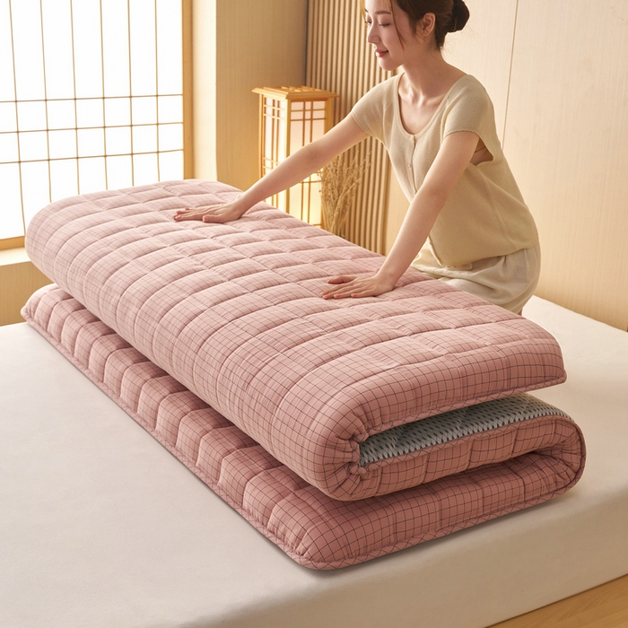 91家纺网 家纺一手货源 找家纺 锦丝钰床垫 2025新款色织水洗棉棉花床垫 小粉格