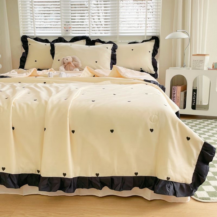 91家纺网 家纺一手货源 找家纺 绣女坊  2025新款水洗天丝夏被四件套 黄色爱心