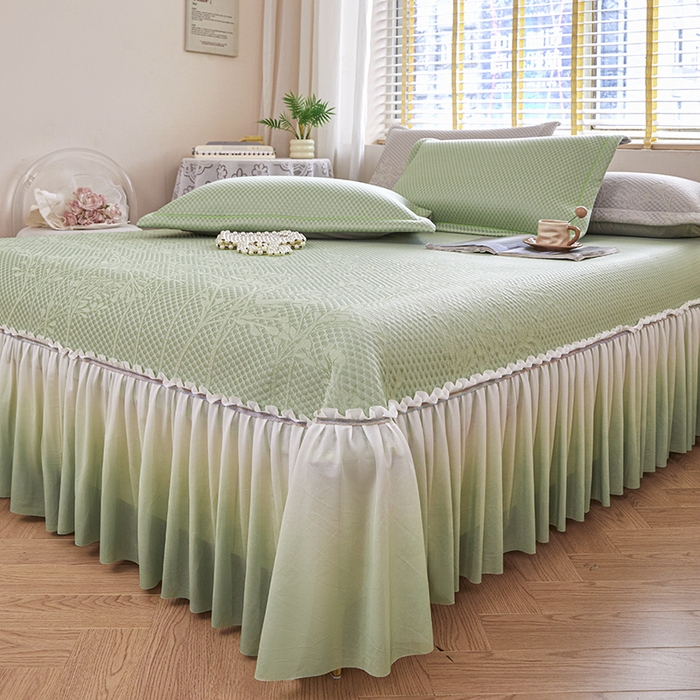 91家纺网 家纺一手货源 找家纺 桂雅居 2025春夏新款高分子凉席三件套床裙款 青草绿