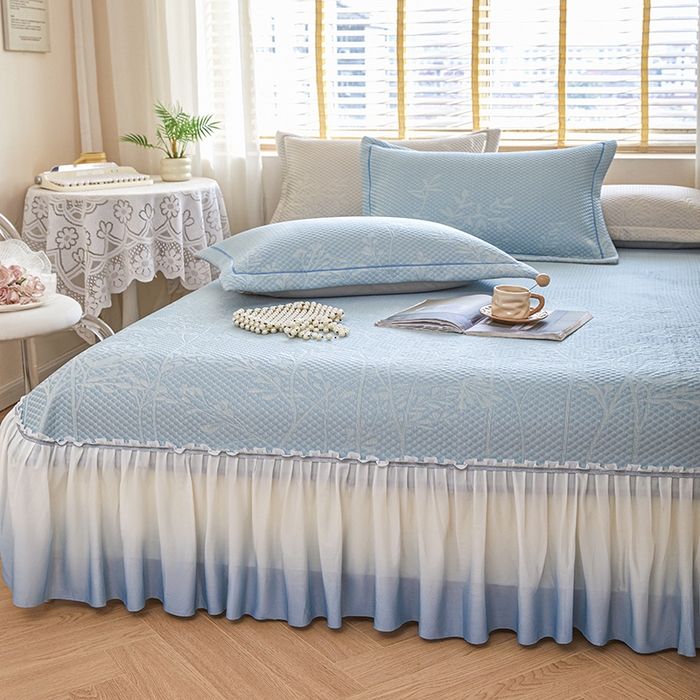 91家纺网 家纺一手货源 找家纺 桂雅居 2025春夏新款高分子凉席三件套床裙款 天空蓝