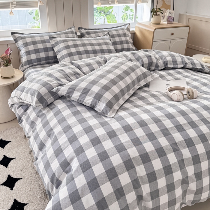 91家纺网 家纺一手货源 找家纺 金泰莱 2025新款色织老粗布四件套全棉四件套纯棉四件套 棋盘