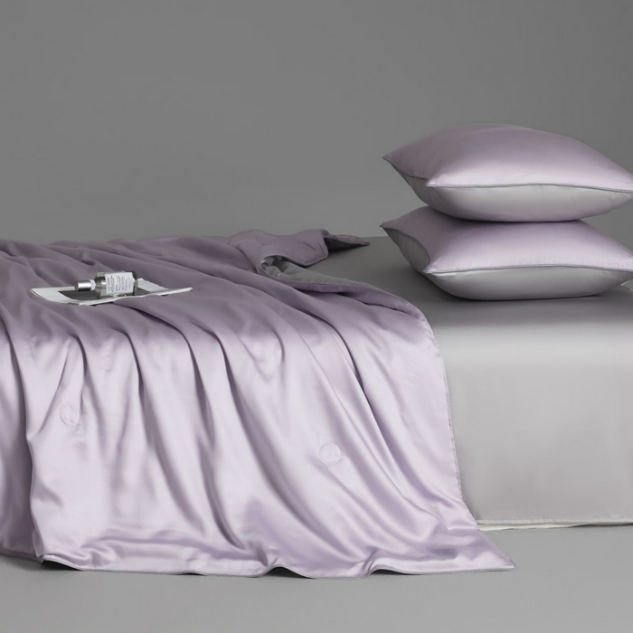 91家纺网 家纺一手货源 找家纺 AB家纺2025新品A类莱赛尔双拼50天丝空调夏被四件套 云霞紫-烟灰