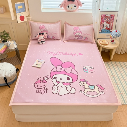 91家纺网 家纺一手货源 找家纺 （总）桃子家居 2025新款A类三丽鸥授权数码印花中分子1200D凉感冰丝宽边凉感软席席子