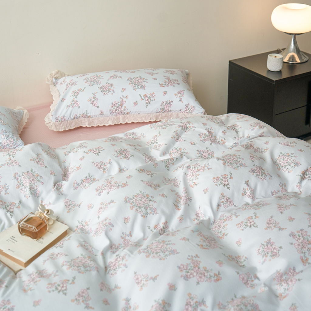 91家纺网 家纺一手货源 找家纺 漫仙阁家纺 2025新款双层纱花边款韩版四件套 初夏