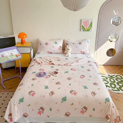 麦伦家居 2025新款云柔针织棉大豆夏凉被 小女孩粉