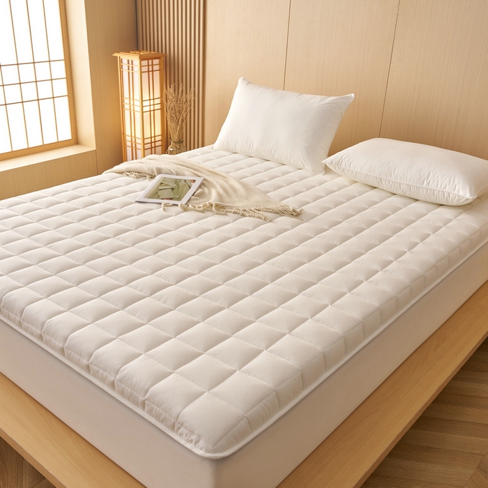 91家纺网 家纺一手货源 找家纺 锦丝钰床垫 2025新款色织水洗棉棉花床垫 白色