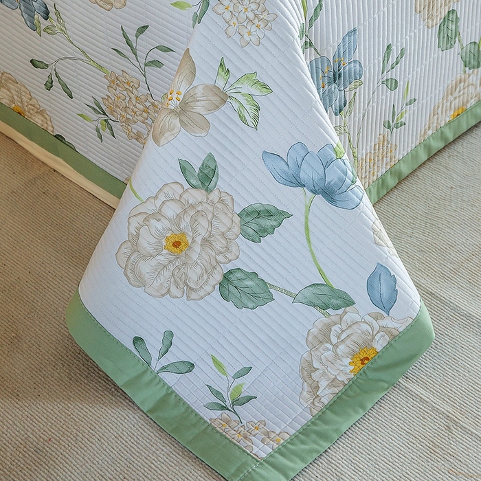 91家纺网 家纺一手货源 找家纺 晨晨家纺2025新款双面全棉床盖款三件套 清新悦语