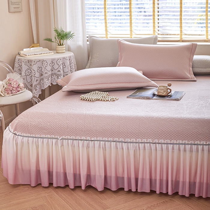 91家纺网 家纺一手货源 找家纺 桂雅居 2025春夏新款高分子凉席三件套床裙款 豆蔻粉