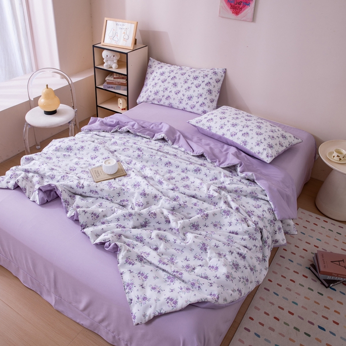 91家纺网 家纺一手货源 找家纺 南北家居 2025新款针织棉双层纱夏被四件套 芬芳物语